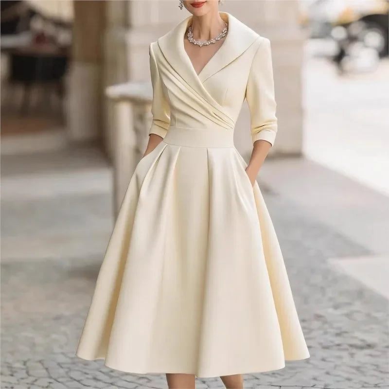 V-neck Waist-hugging Slim A Long Sleeves Maxi Dress