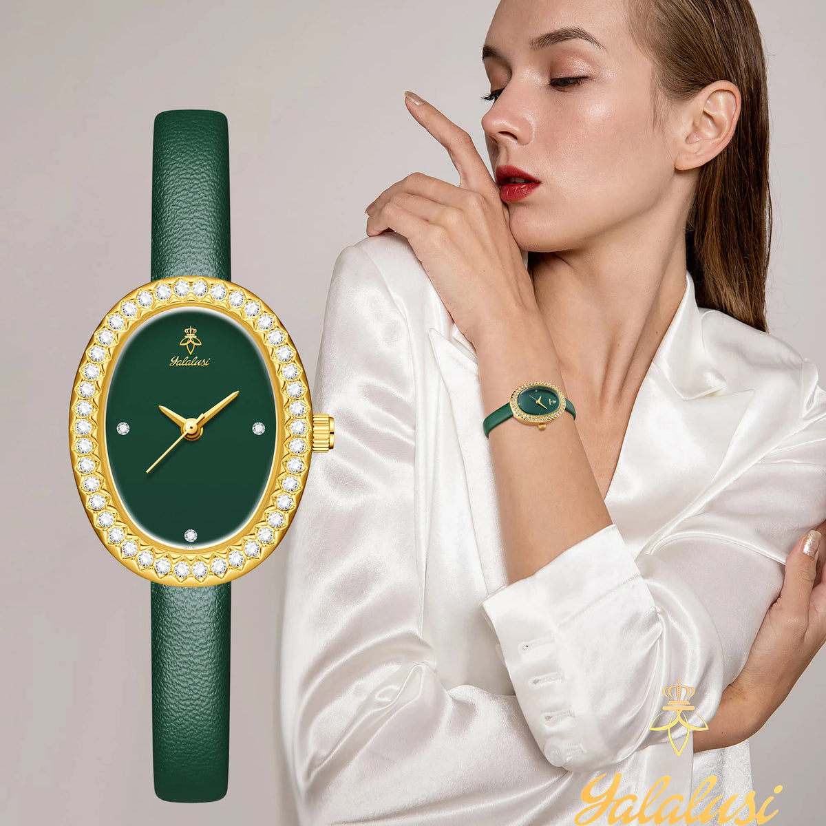 Water-Resistant Quartz A Luxurious Diamond-Set Leather Strap Bracelet Watch