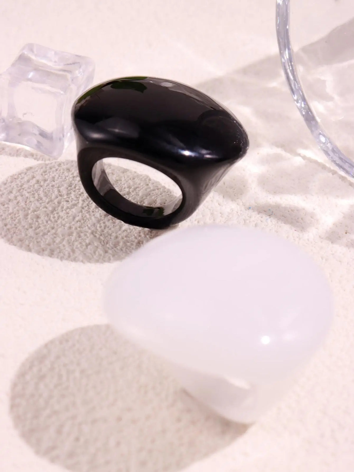 Geometric Minimalist Versatile Black Resin Round Square Statement Ring Set