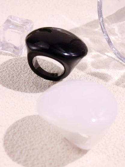 Geometric Minimalist Versatile Black Resin Round Square Statement Ring Set