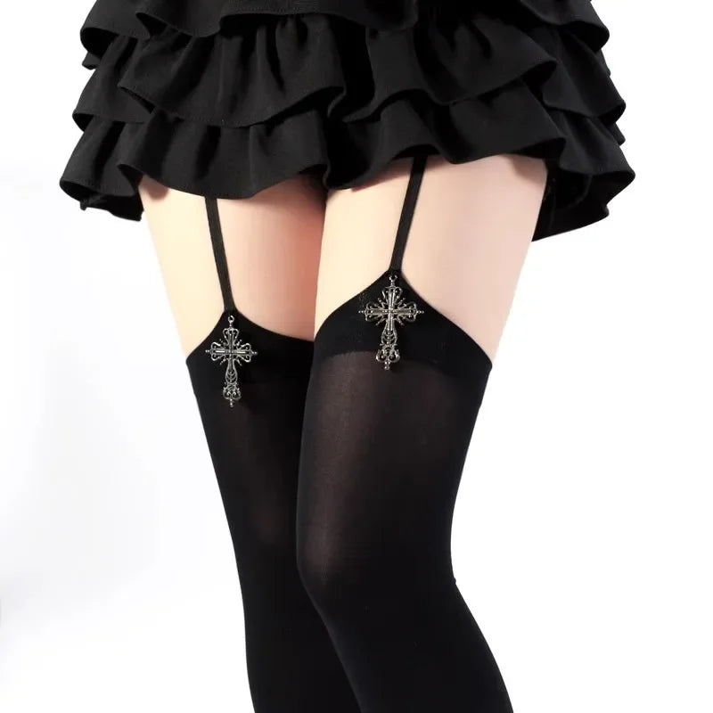 Cross Decoration Suspender Socks
