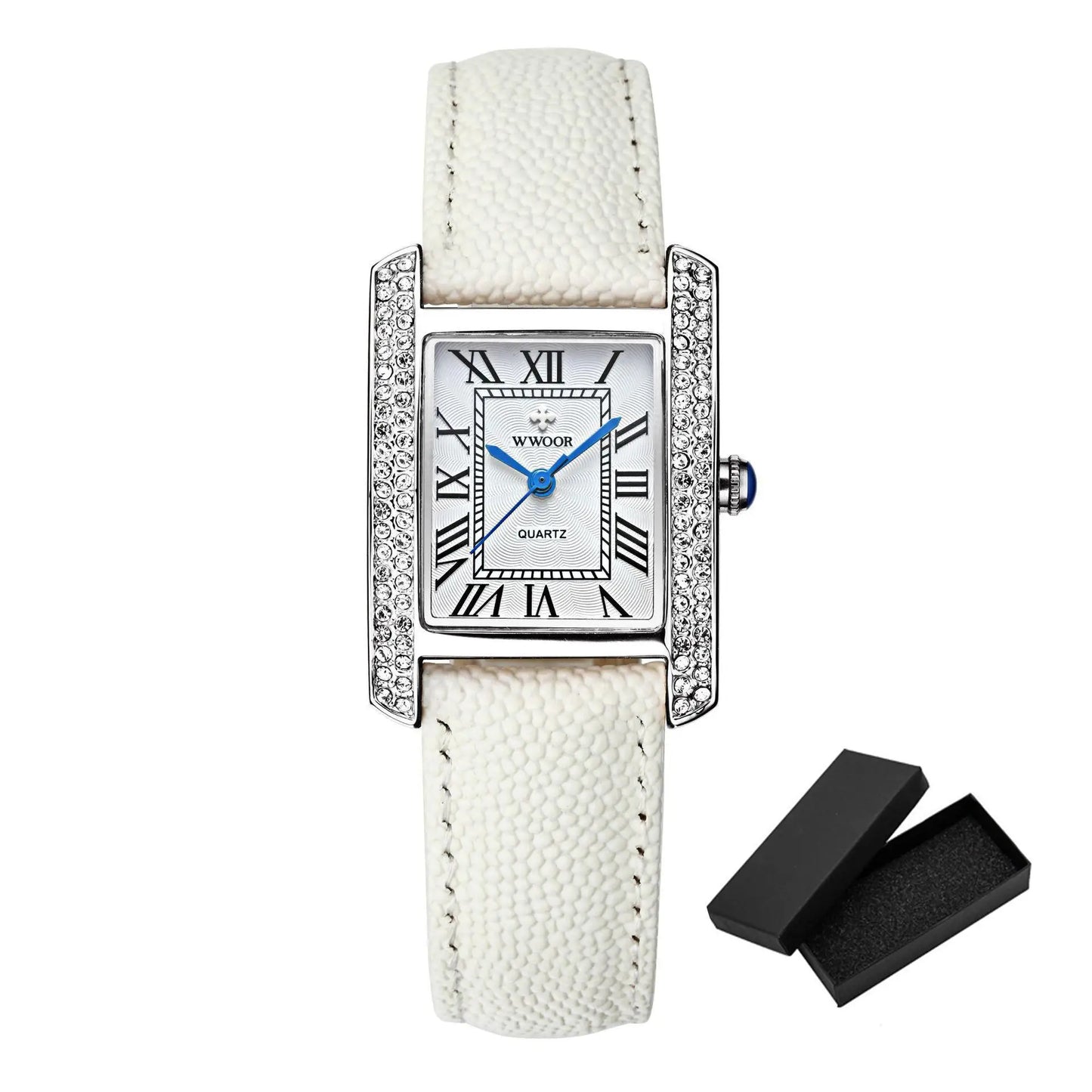 Elegant Square Diamond Waterproof Luxury Leather Quartz Watch