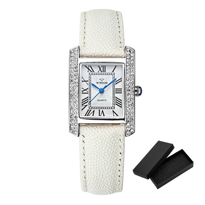 Elegant Square Diamond Waterproof Luxury Leather Quartz Watch
