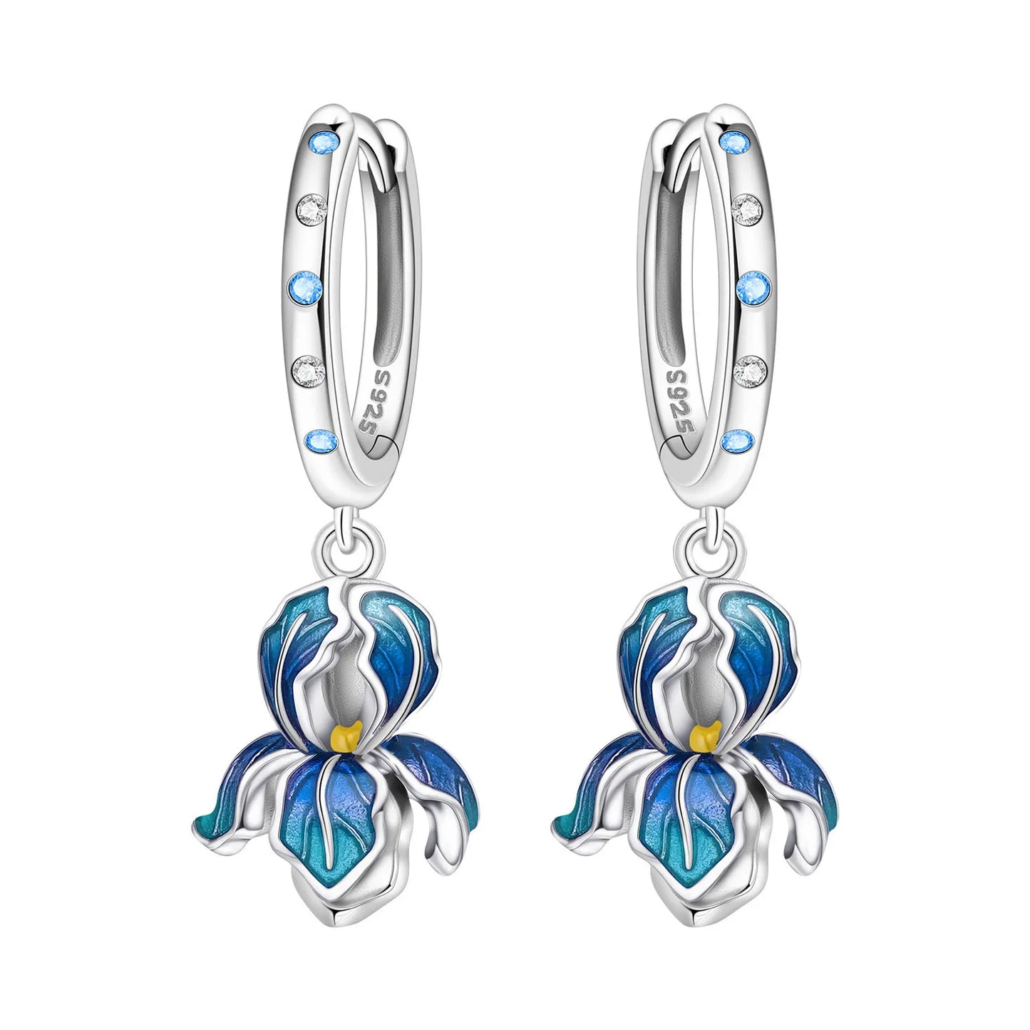 Orstarry Original 925 Sterling Silver Blue Iris Flower Earrings