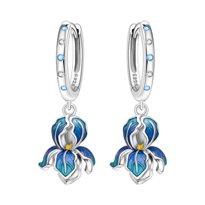 Orstarry Original 925 Sterling Silver Blue Iris Flower Earrings