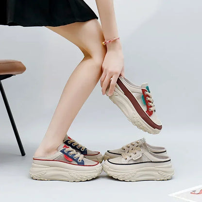 Thick Soles Increase Mesh Sport Lace Up Half Slipper Sneakers