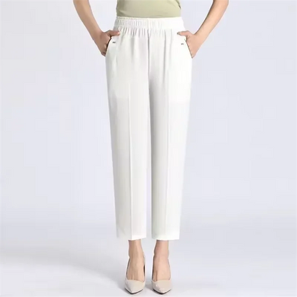 Elastic High Waist Casual Straight Pants