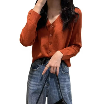 Long Sleeve Cropped Cardigan V Neck Sweaters