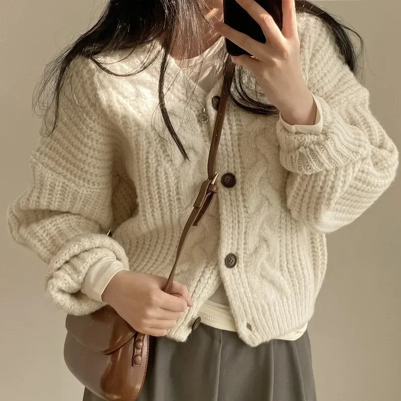 Long Sleeve Knitted Cardigan V-nek Loose Sweater