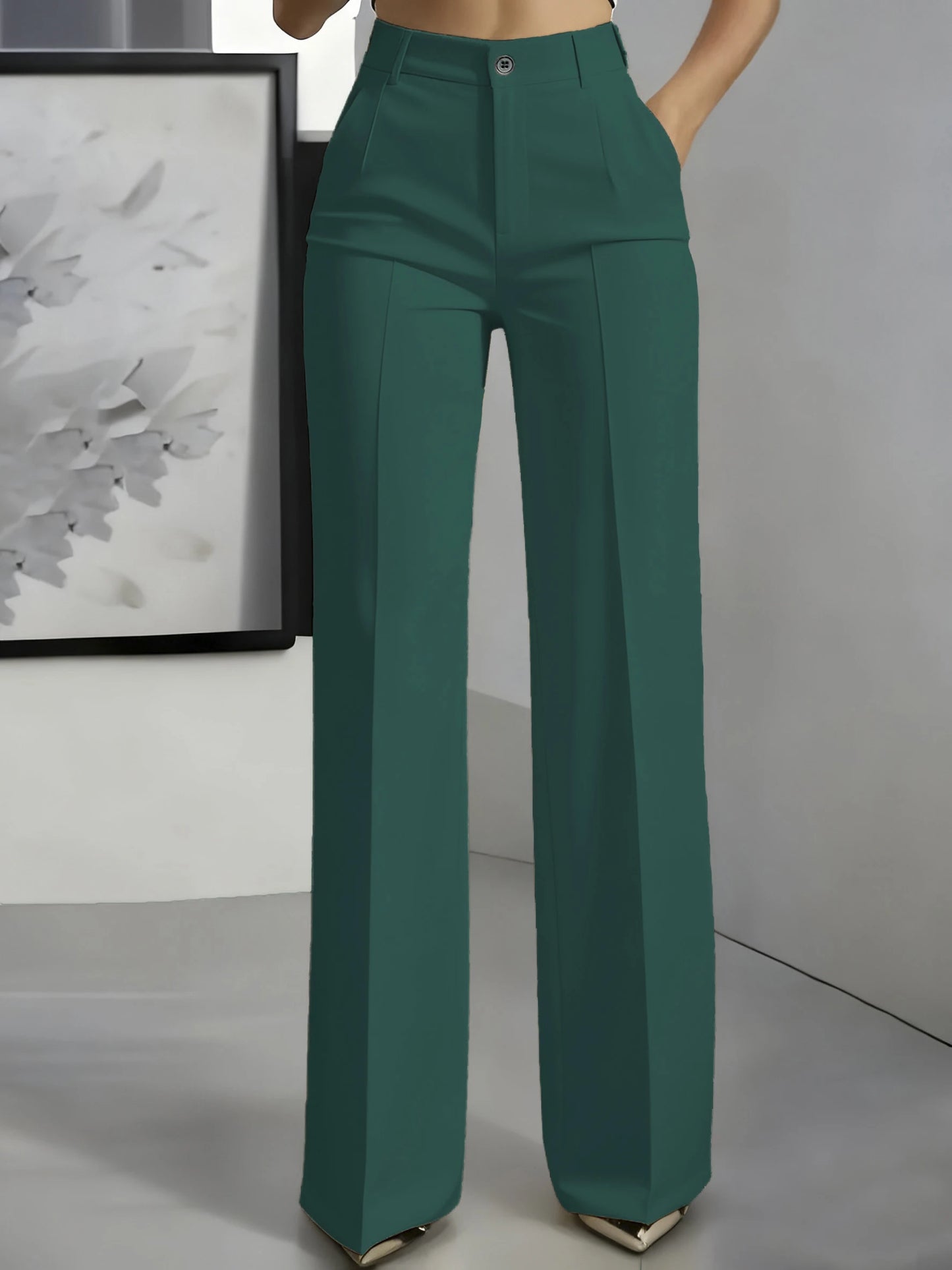 High-Waisted Draped Straight-Cut Suit Pants