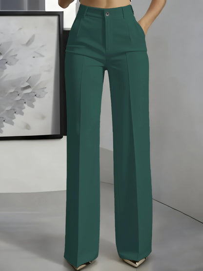 High-Waisted Draped Straight-Cut Suit Pants