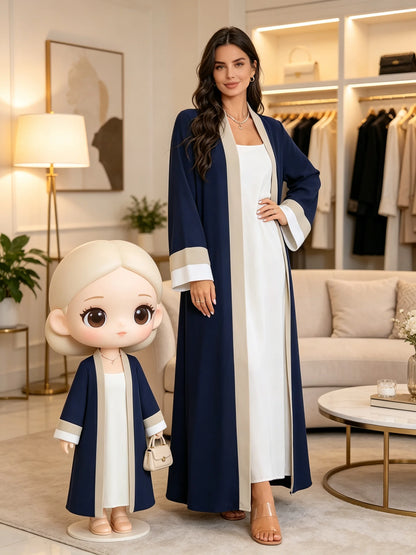 Casual Ramadan Open-Neck Long-Sleeved Color-Block Slim-Fit Dress