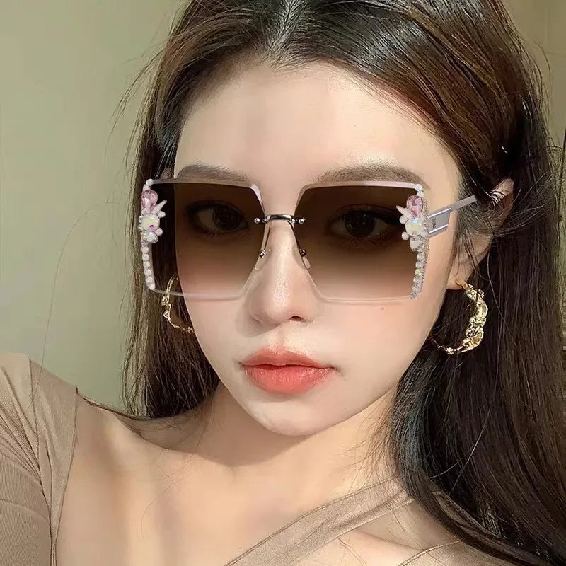 Oversized Square Luxury Rimless Diamond Sunglasses