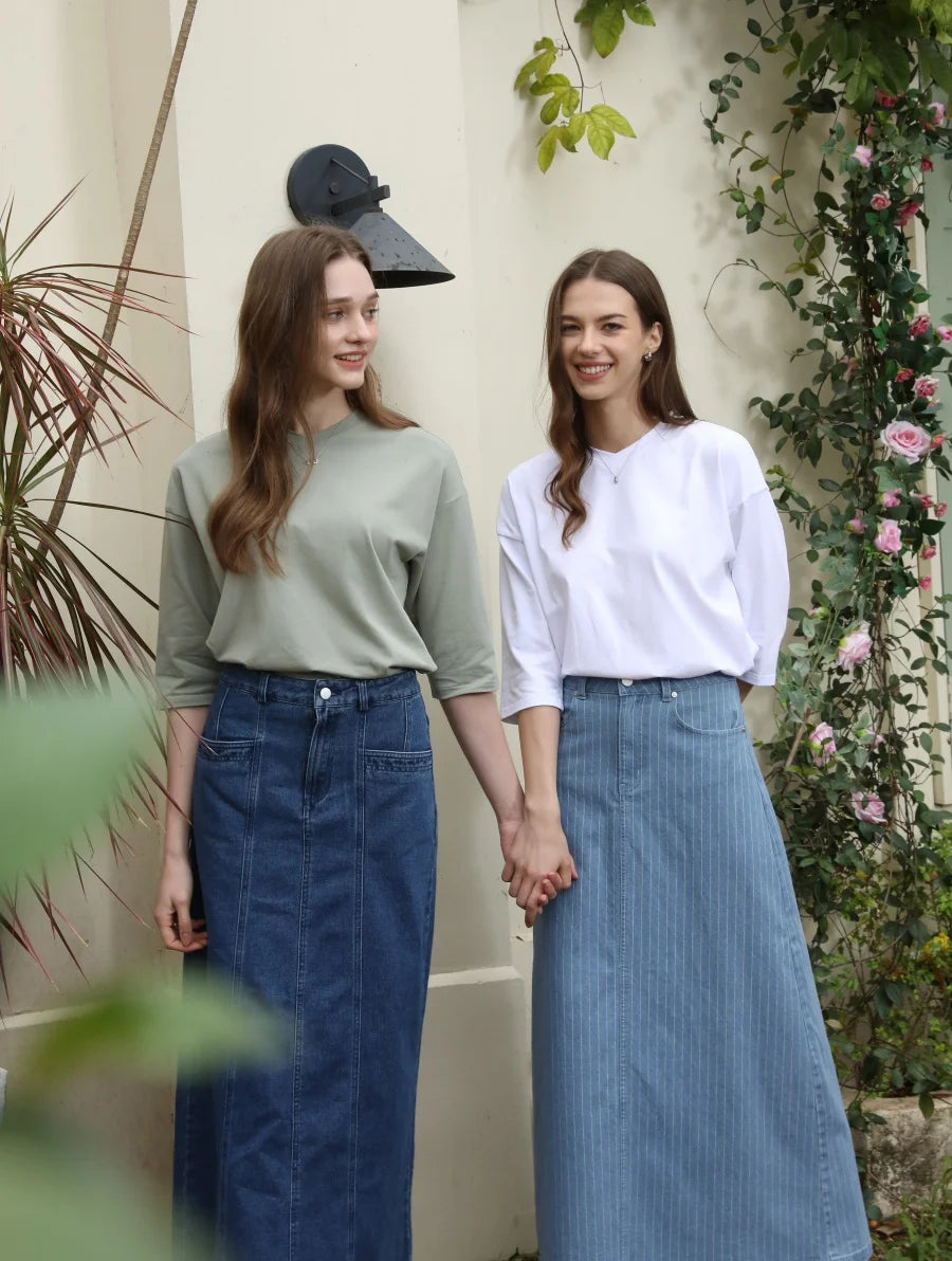 falda vaquera de rayas diplomáticas