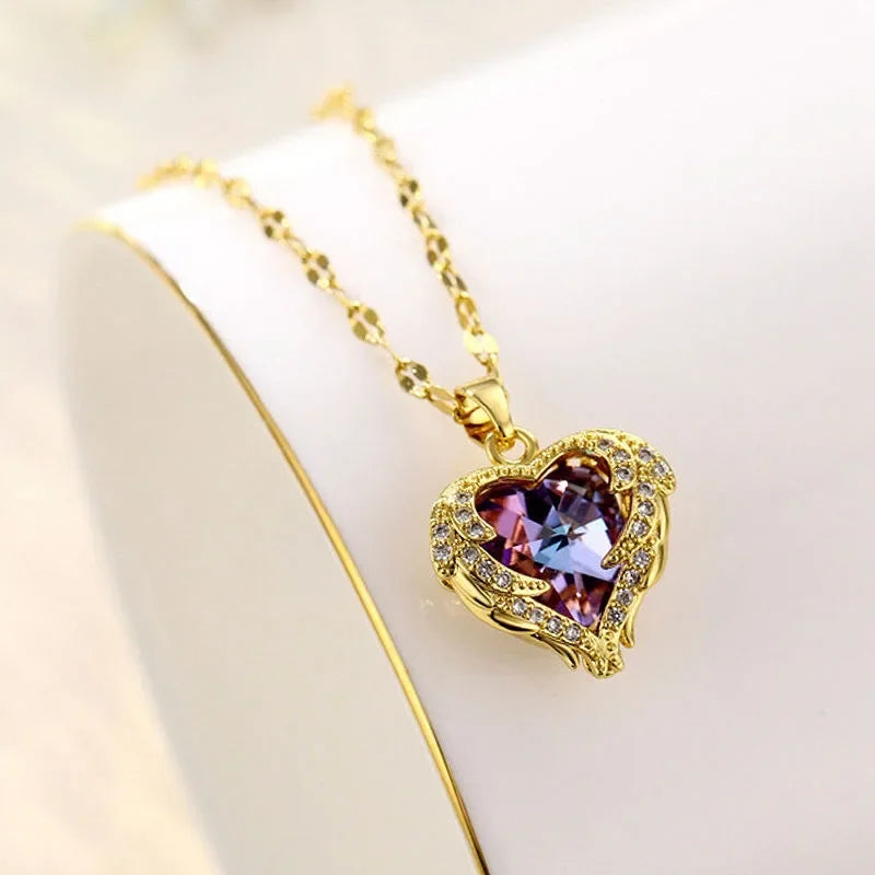 Luxury Colorful Crystal Ocean Heart Necklace