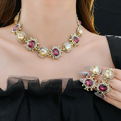 Purple Rhinestone Necklace Jewelry Sets