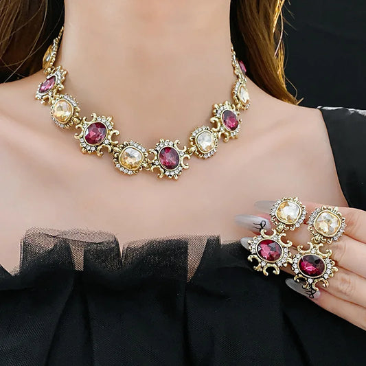 Purple Rhinestone Necklace Jewelry Sets