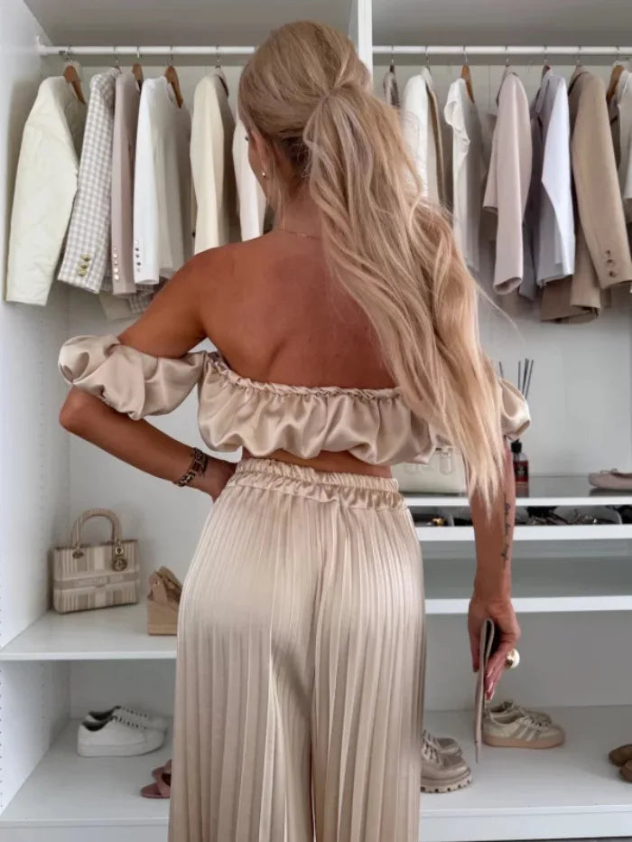 Elegant strapless casual pants Set