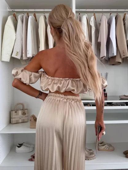 Elegant strapless casual pants Set