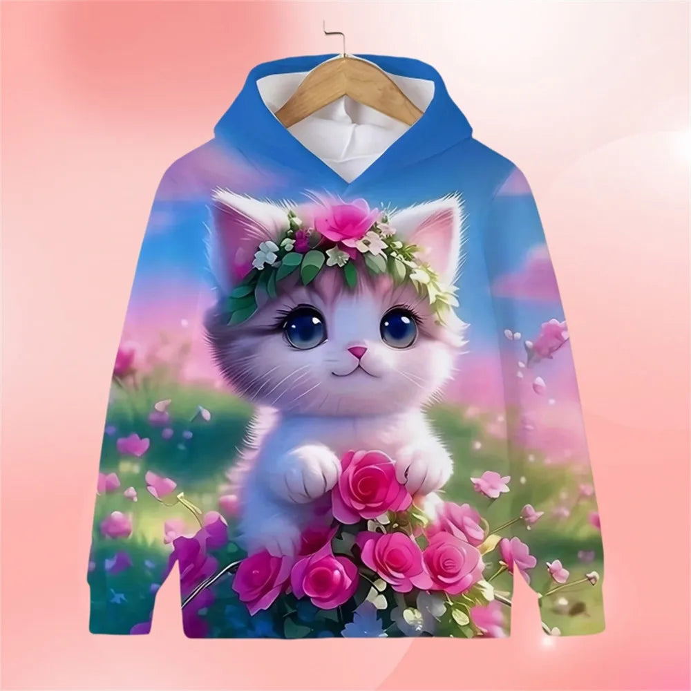 Cat Hoodie Cartoon Spring Autumn Casual Cartoon Print Sweaters