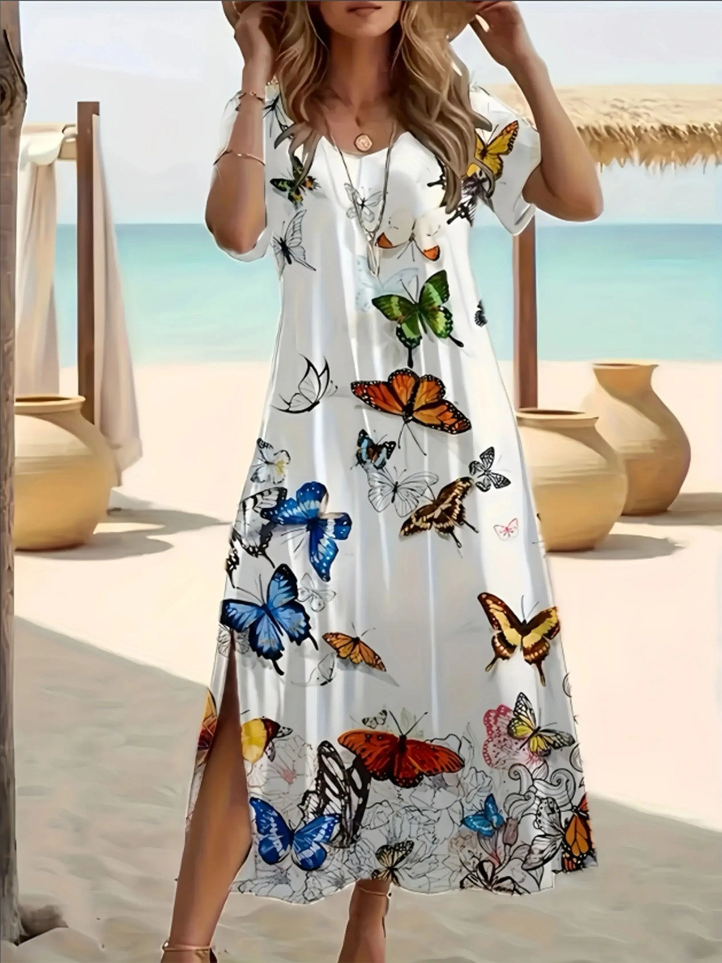 Elegant Butterfly Short Sleeve Dress