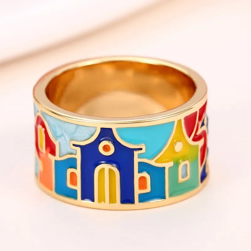 Huitan Creative Colored Housed Design Enamel Finger Ring