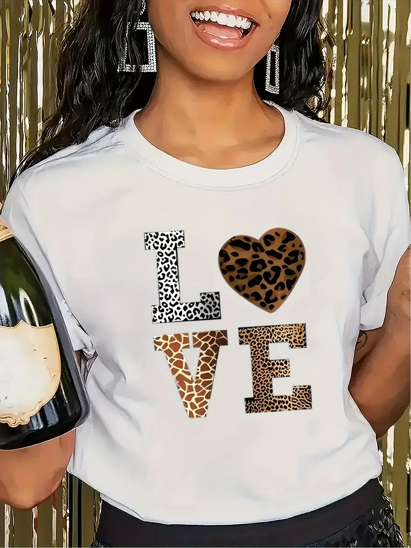 "Love" Leopard Heart Pattern T-shirt
