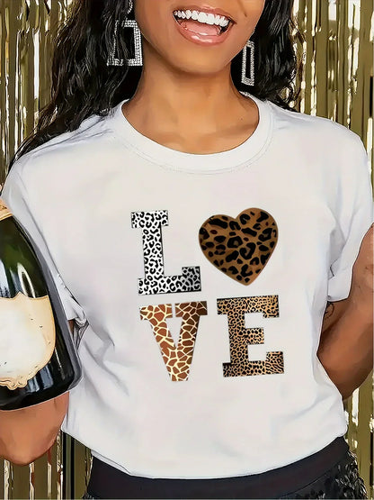 "Love" Leopard Heart Pattern T-shirt