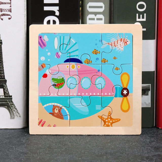 11X11CM Kids Wooden Puzzle Cartoon Animal Traffic Toys