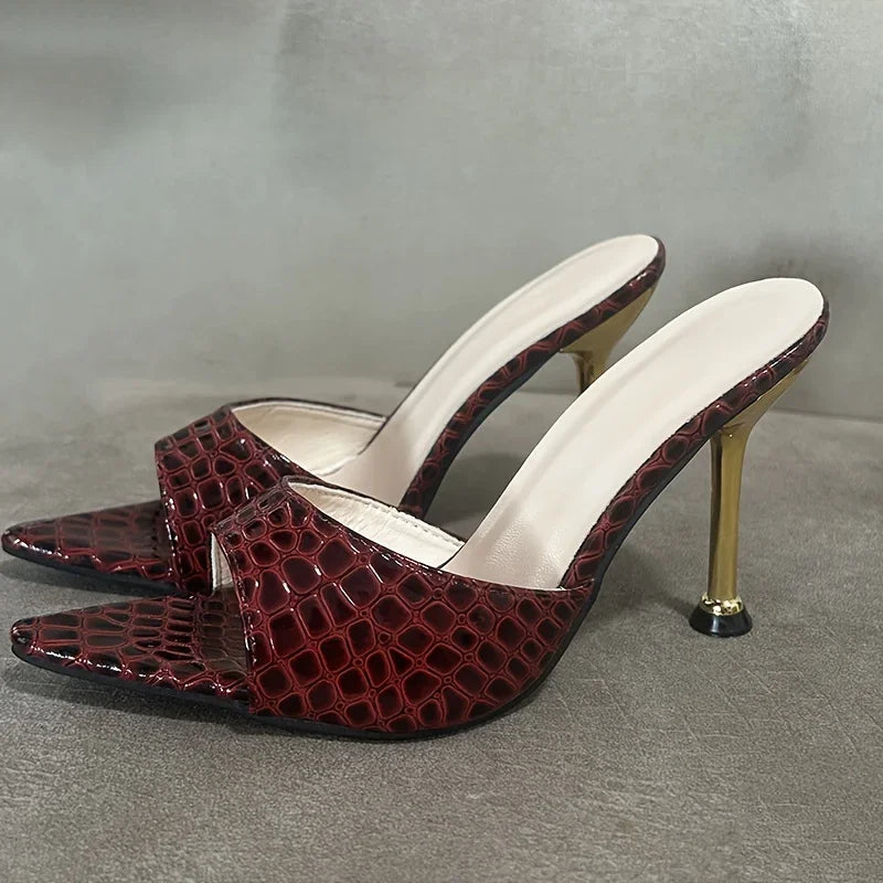 Glamorous Crocodile Texture High Heel Sandals