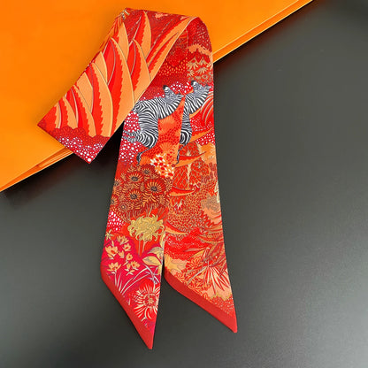Zebra In Flowers Scarf Luxury Silk Scarf Hair Headband Foulard Skinny Scarves