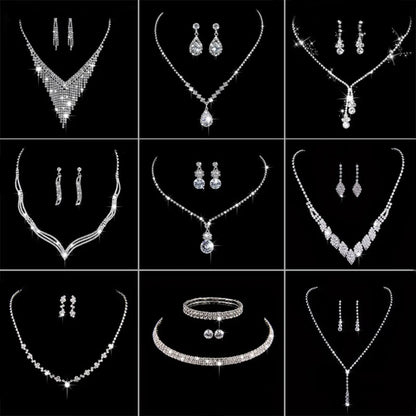 Zircon Stud Stainless Steel Necklace Jewelry Set