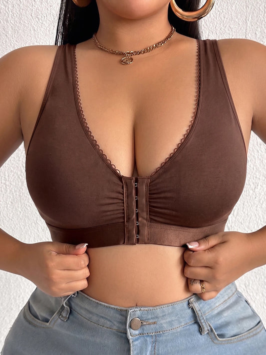 Full Cup Plus Size Front Closure Wireless Unlined Thin Cup Bra