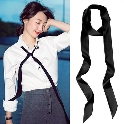 5x200cm Satin Silk Narrow Scarf Neckerchief Solid Neck Scarves Long Silk Thin Scarf