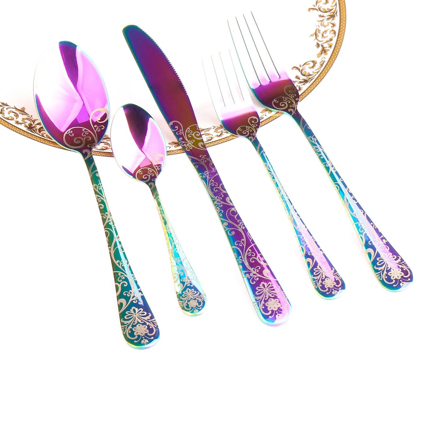 Blue Flatware Stainless Steel Cutlery Tableware Knives Forks Spoons Set