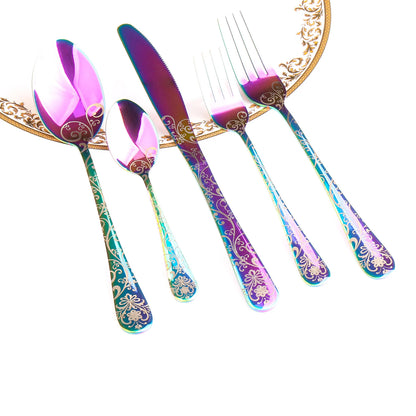 Blue Flatware Stainless Steel Cutlery Tableware Knives Forks Spoons Set
