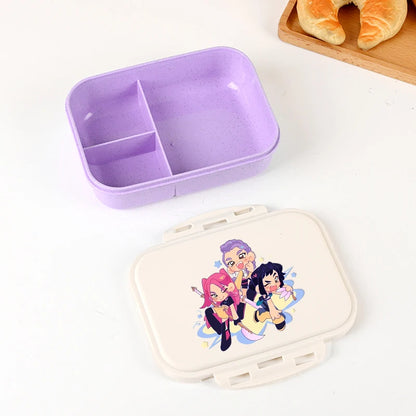 KPOP Demon Hunters Lunch Box Cute Mira Zoey Jinu Portable Plastic Bento Box