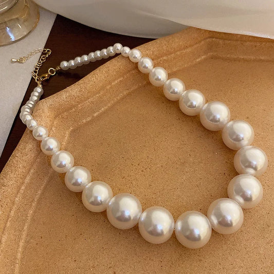 Big Imitation Pearl Necklace Bow Choker Necklace