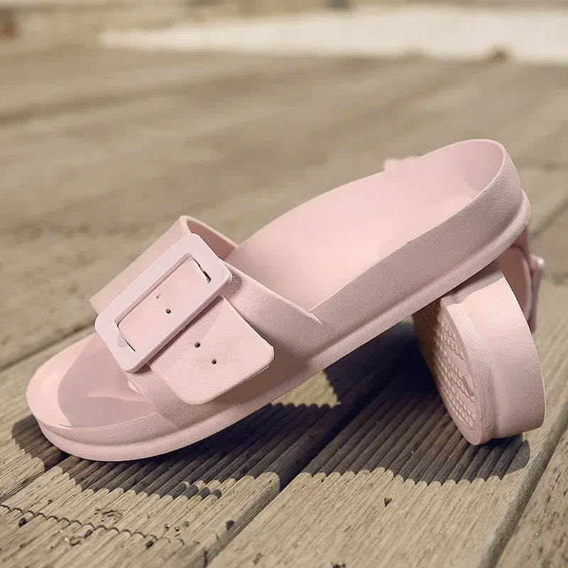 Flat Slides With Adjustable Buckle House Slippers