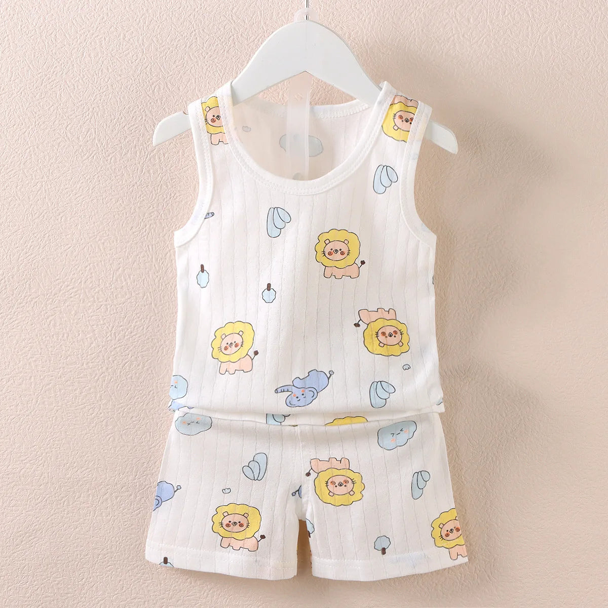 Cartoon Thin Style Sleeveless Baby Pajamas Set