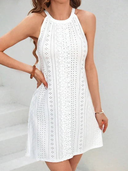 Lace Splice Round Neck Hanging Neck Dress
