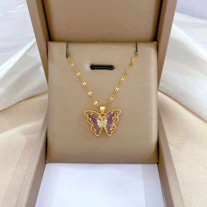 Heart Butterfly Stainless Steel Pendant Necklaces Jewelry