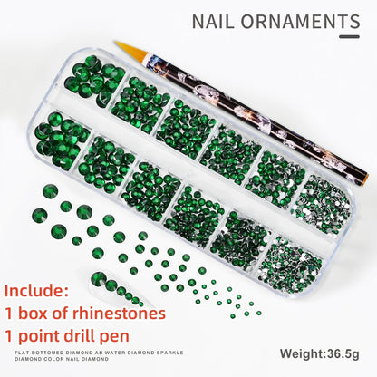12Gird 3D Glass AB Crystal Nail Art Rhinestones Kit