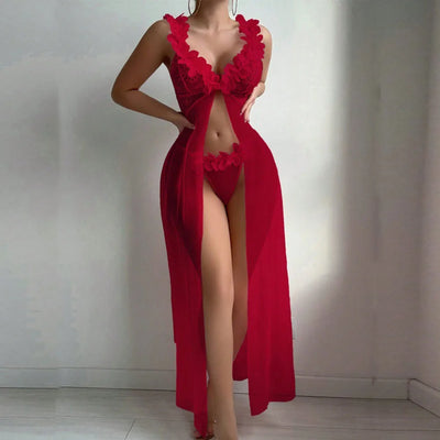3D Floral Lace Lingerie Dress Nightgown Set
