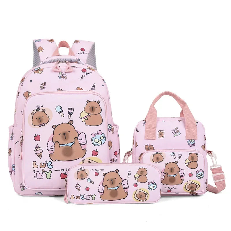 Capybara Colorful Backpack 3Pcs/Set Casual School Bags