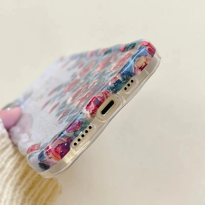 Retro Oil Painting Phone Case For iPhone ProMax Flower Print Silicone Cover