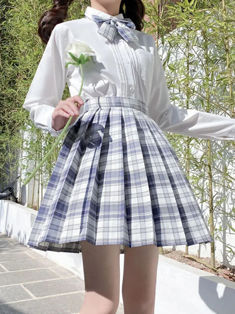 Falda corta de baile estilo preppy de talle alto para chicas
