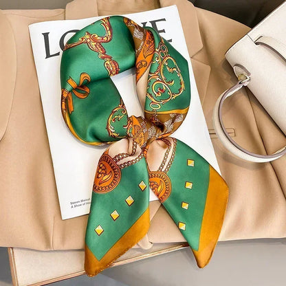 Luxury Silk Square Scarf Soft Satin Horse Hairband Hijab Headband Shawl