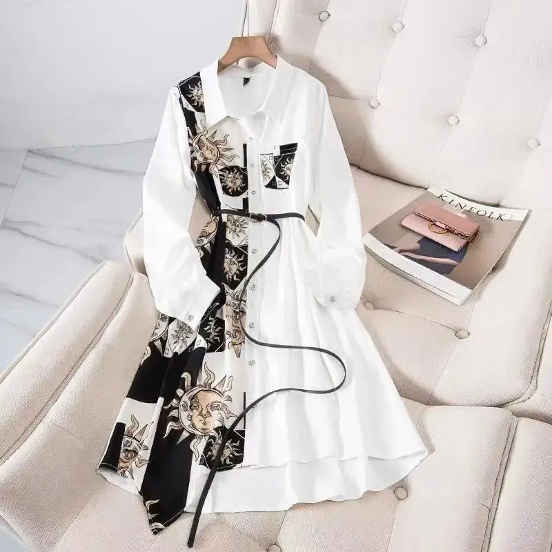Polo Neck Single-Breasted Knee Length Dress