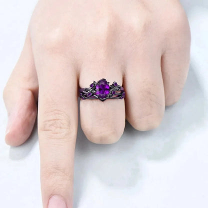 Charm Couple Romantic Purple Rhinestones CZ Rings Set